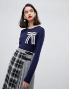 Essentiel Antwerp Fine Gage Sweater With Bow Brooch - Navy