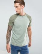 Asos T-shirt With Contrast Raglan In Green - Green