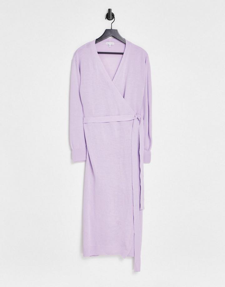 Pretty Lavish Beau Wrap Knit Dress With Tie Waist In Lilac-purple