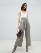 River Island Wide Leg Pants In With Tie Belt In Check-multi