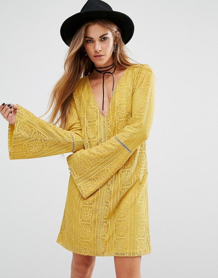 Lira Lace Dress With Low Back - Yellow