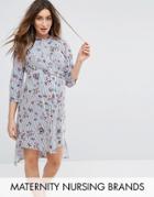 Gebe Maternity Nursing Floral Printed Shirt Dress - Multi