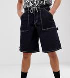 Crooked Tongues Denim Cargo Shorts In Navy - Navy