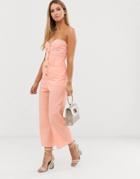 Asos Design Bandeau Button Front Jumpsuit With Pockets-multi