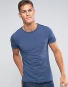 Tommy Hilfiger T-shirt With Flag Logo In Slim Stretch Blue - Blue