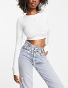 Asos Design Hourglass Super Crop Top With Thumbhole And Bust Seam Detail In White