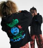 Collusion Unisex Hoodie With Neon Fly Print In Black
