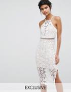 Love Triangle Lace Midi Dress With High Neck - White