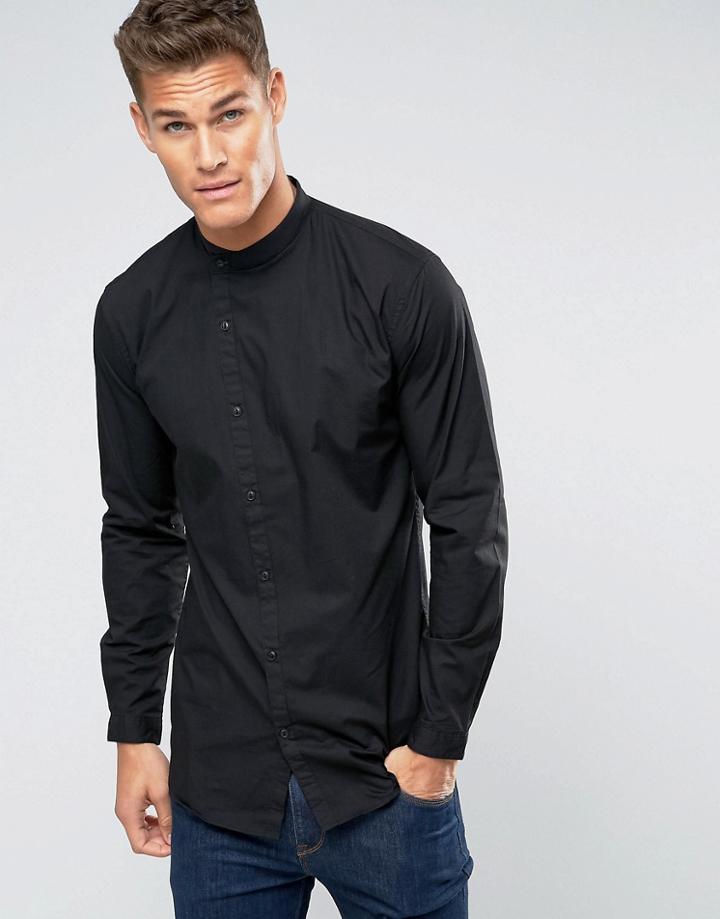 Lindbergh Shirt Slim Fit With Asymmetrical Placket In Black - Black