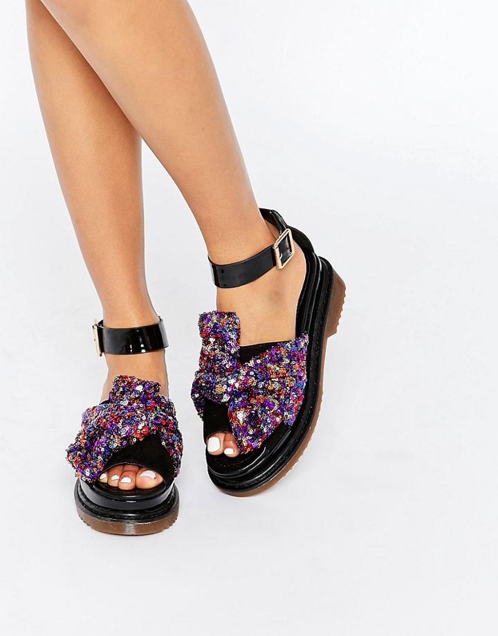 Asos Filly Chunky Bow Flat Sandals - Pink Sequin