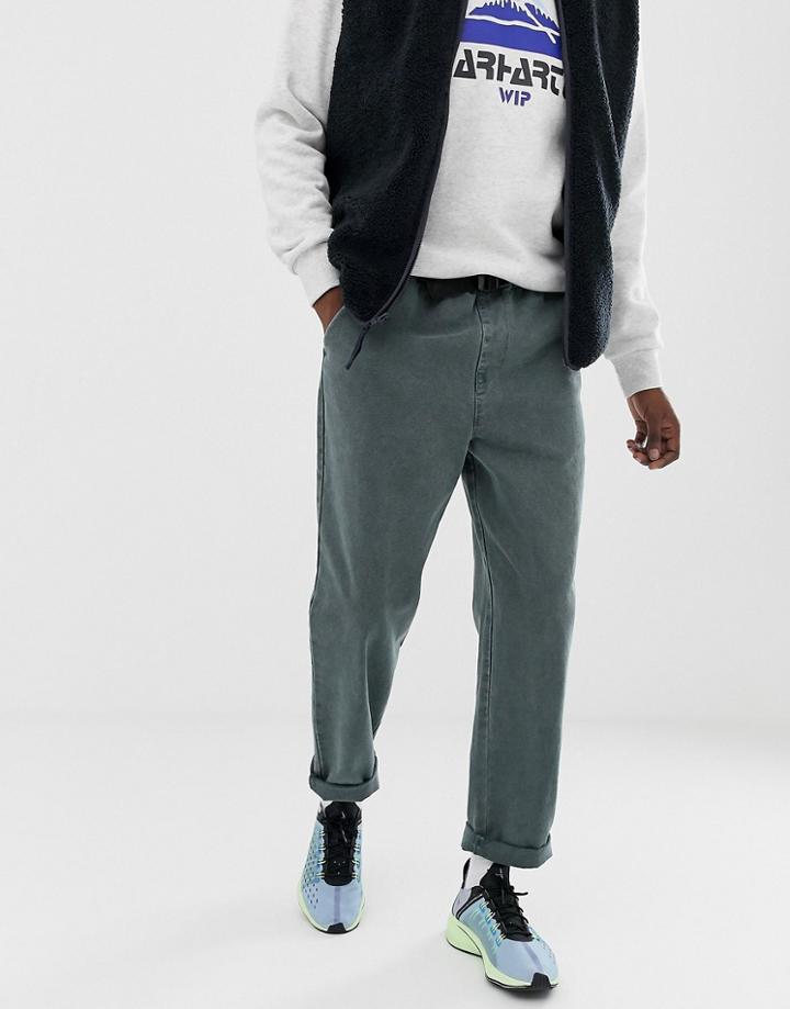Asos Design Relaxed Utility Pants In Washed Blue Canvas With Belt