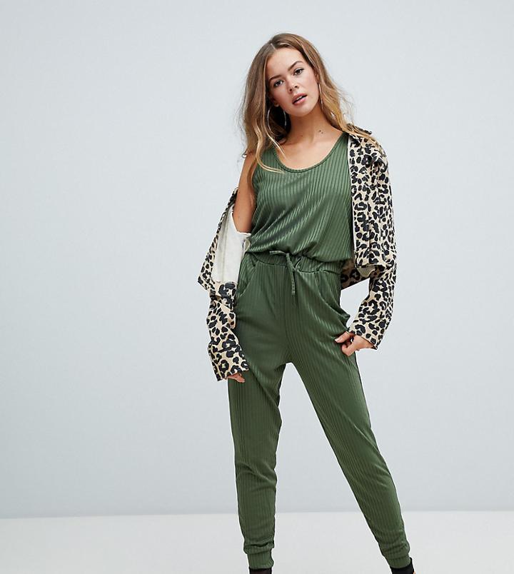 Missguided Casual Sleeveless Jumpsuit In Khaki - Green