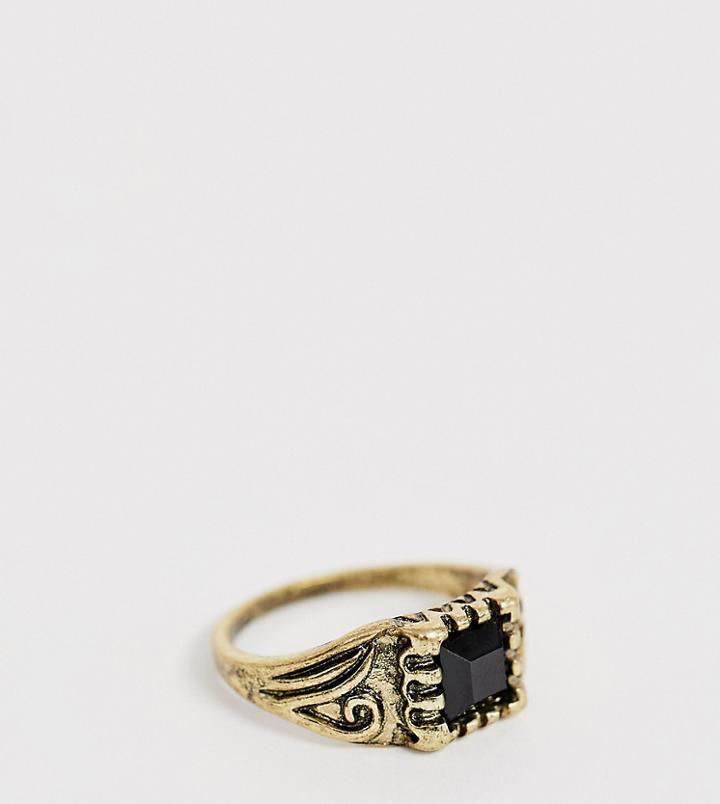 Reclaimed Vintage Inspired Pinky Ring With Emboss Detail And Stone Exclsuive To Asos - Gold