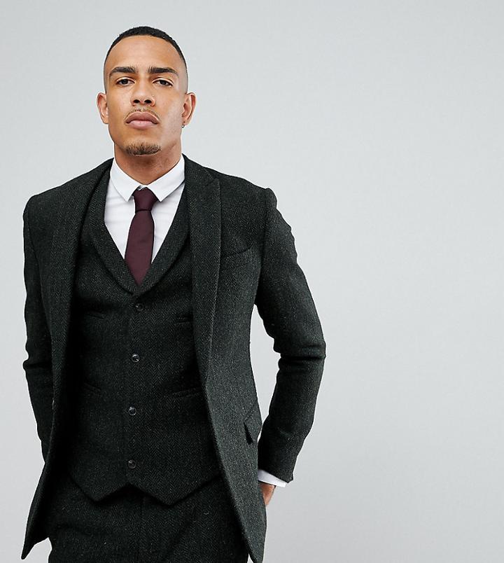 Asos Tall Slim Blazer Harris Tweed 100% Wool Herringbone-green