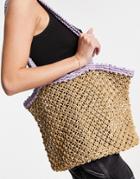 Topshop Crochet Tote With Trim-purple