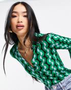 Stradivarius Fitted Shirt In Green Geo Print