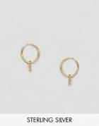 Asos Gold Plated Sterling Silver 9mm Hoop Charm Earrings - Gold