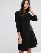 Lavand 3/4 Sleeve Strutured Skater Dress - Black