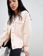 Pull & Bear Oversized Denim Jacket With Pocket Detail In Pink - Pink