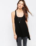 Asos Tank With Step Back Hem In Rib - Black