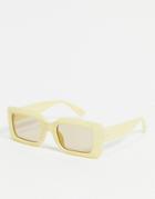 Asos Design Mid Square Sunglasses With Bevel In Pale Yellow
