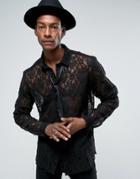 Asos Regular Fit Lace Shirt With Pussy Bow In Black - Black