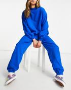 Asos Design Lounge Oversized Sweatpants With Contrast Ties In Blue - Part Of A Set-blues