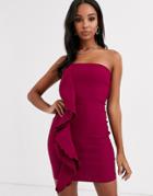 Vesper Bandeau Mini Dress With Ruffle Detail In Wine-red