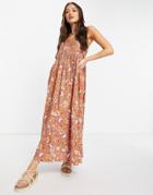 Mango Square Neck Floral Dress With Broderie Seam Detail In Red