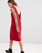 Asos Sleeveless Midi Dress With Cowl Back - Red