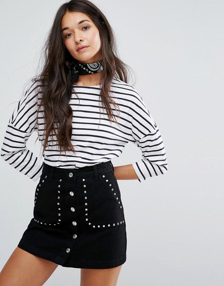 New Look Organic Cotton Striped 3/4 Sleeve Top - Pink