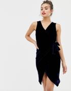 Parisian Tie Side Velvet Dress - Navy