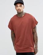 Asos Super Oversized T-shirt With Roll Sleeve In Red - Hot Spice