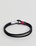 Tommy Hilfiger Double Row Leather Bracelet In Black - Black