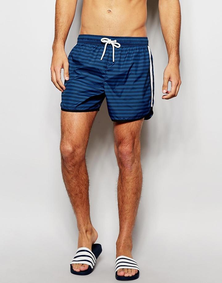 Brave Soul Retro Swim Short In Stripe - Blue