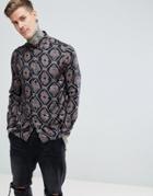 Asos Regular Fit Viscose Baroque Print Shirt - Black