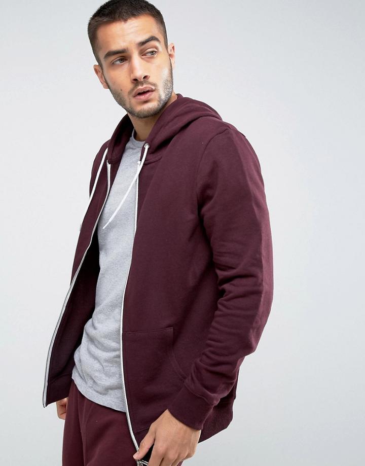 New Look Zip Through Hoodie In Burgundy - Red