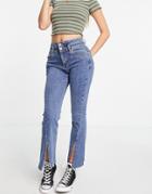 Urban Revivo Flared Slit Hem Jeans In Blue