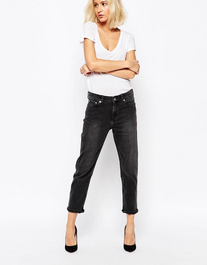 Weekday Ami Mid Waist Crop Jean - Black