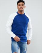 Asos Design Sweatshirt With Raglan Sleeves In Dark Blue And White - Blue
