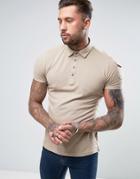 Brave Soul Military Sleeve Pique Polo - Stone