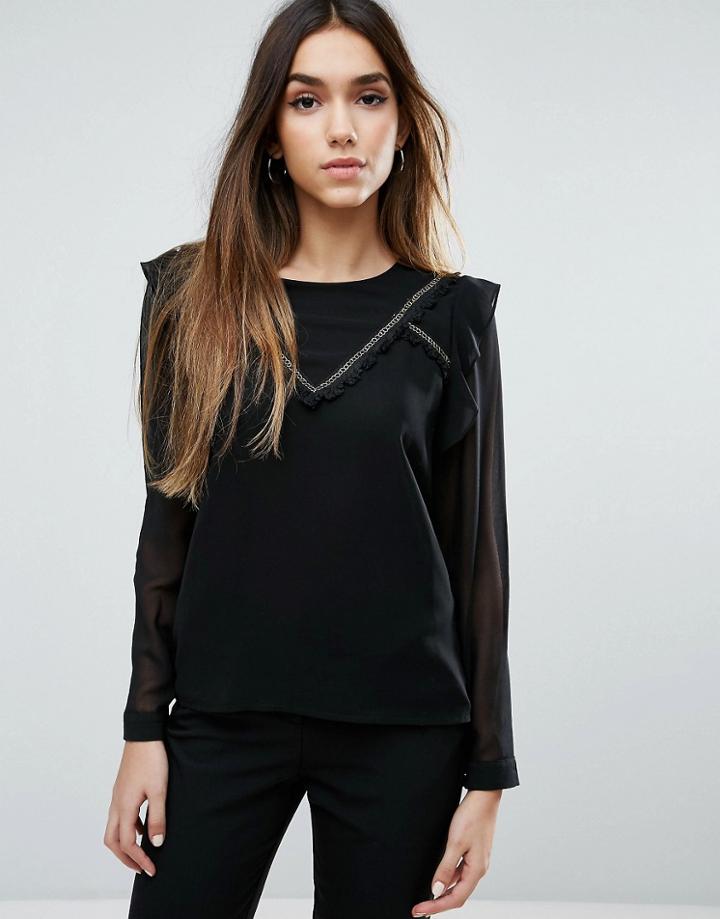 Traffic People V Neck Top - Black