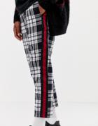 Collusion Skater Fit Check Trousers With Side Stripe - Blue