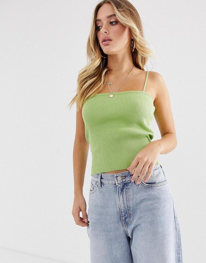 Asos Design Knitted Skinny Rib Cami - Green
