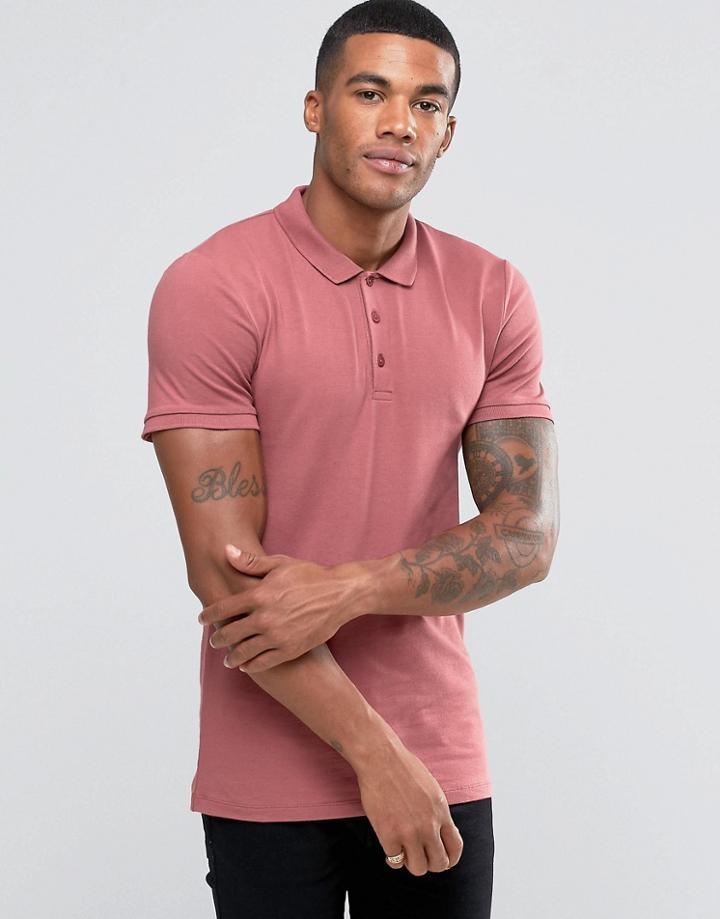 Asos Extreme Muscle Jersey Polo In Dark Pink - Red