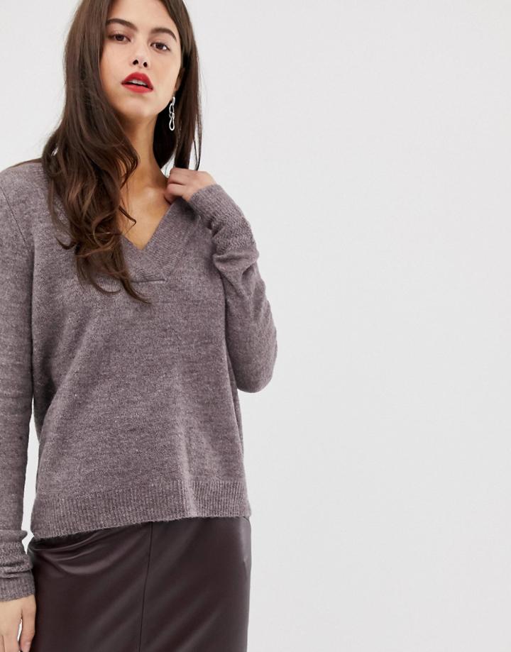 Vila V Neck Super Soft Sweater - Gray