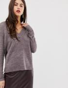 Vila V Neck Super Soft Sweater - Gray