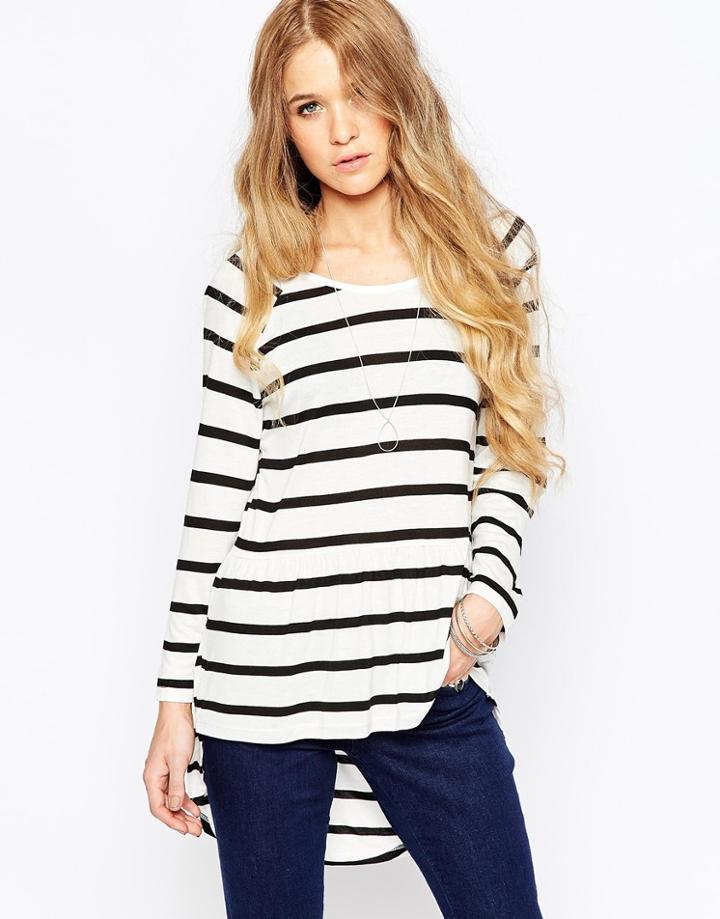 Only Long Sleeve Striped Drop Hem T-shirt - Cloud Dancer
