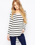 Only Long Sleeve Striped Drop Hem T-shirt - Cloud Dancer