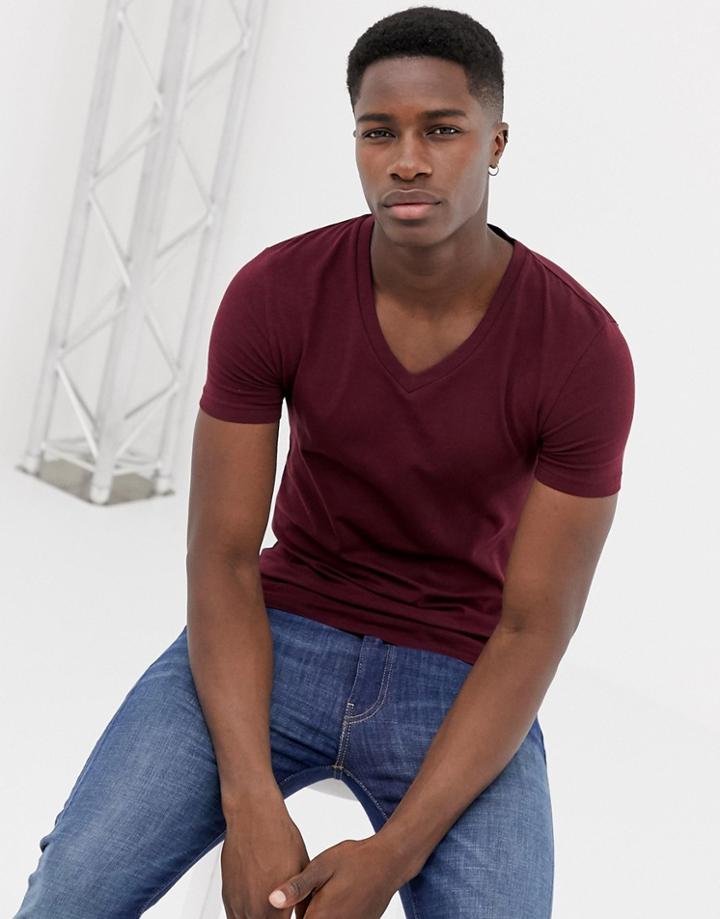 Asos Design Muscle Fit T-shirt With V Neck In Red - Red